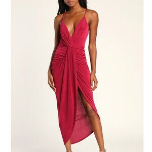 NWT Dreamy Date Berry Surplice Midi Dress